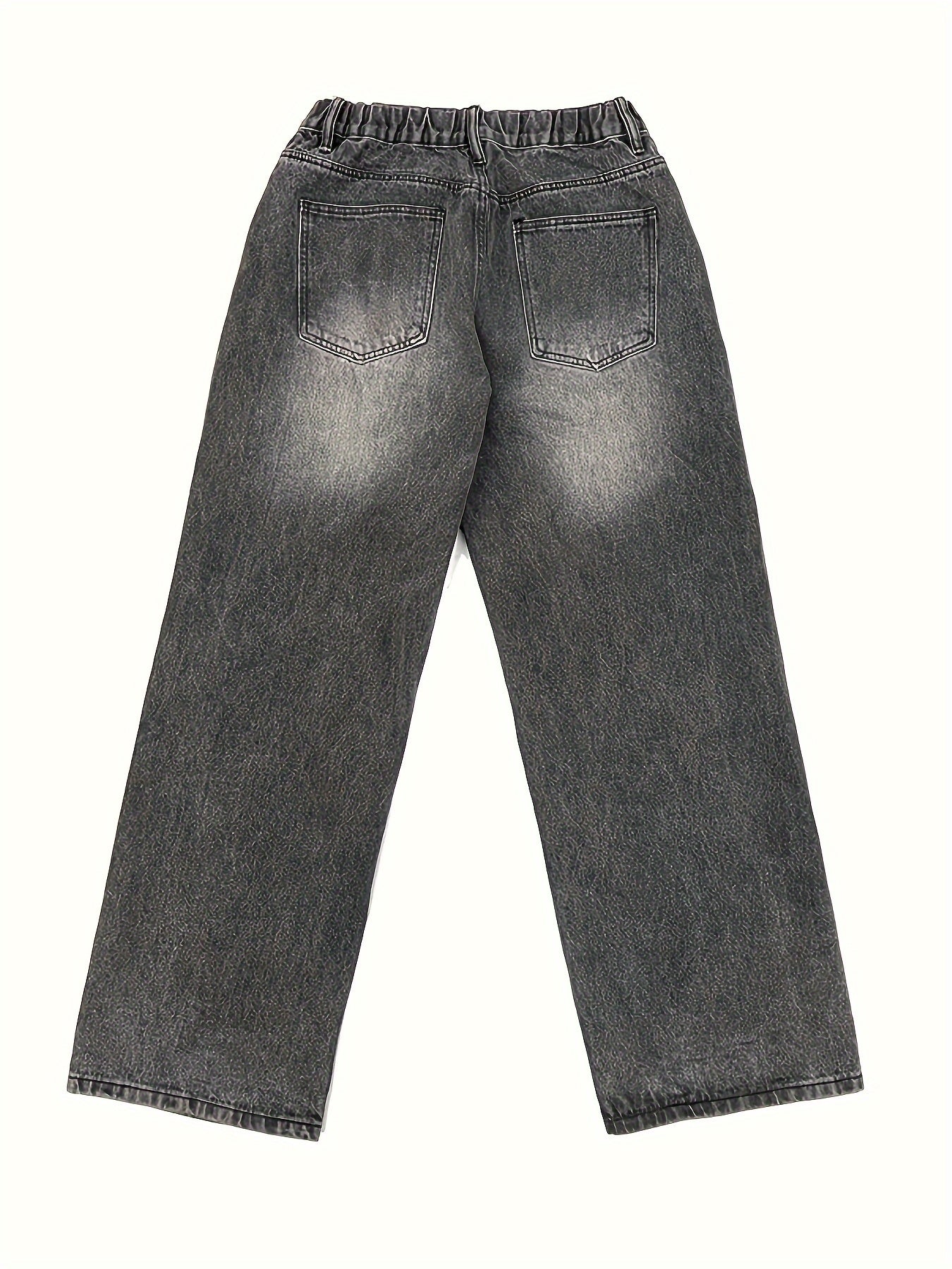 Sixsr Elastic Waist Washed Baggy Jeans, Loose Fit Washed Wide Legs Jeans, Women's Denim Jeans & Clothing