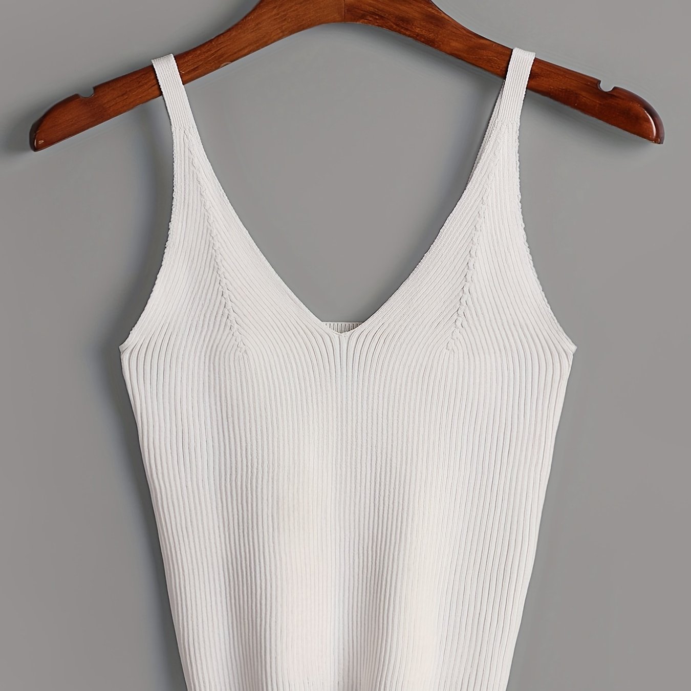 Sixsr Knitted Crop Cami Top, Sexy V Neck Casual Top For Spring & Summer, Women's Clothing