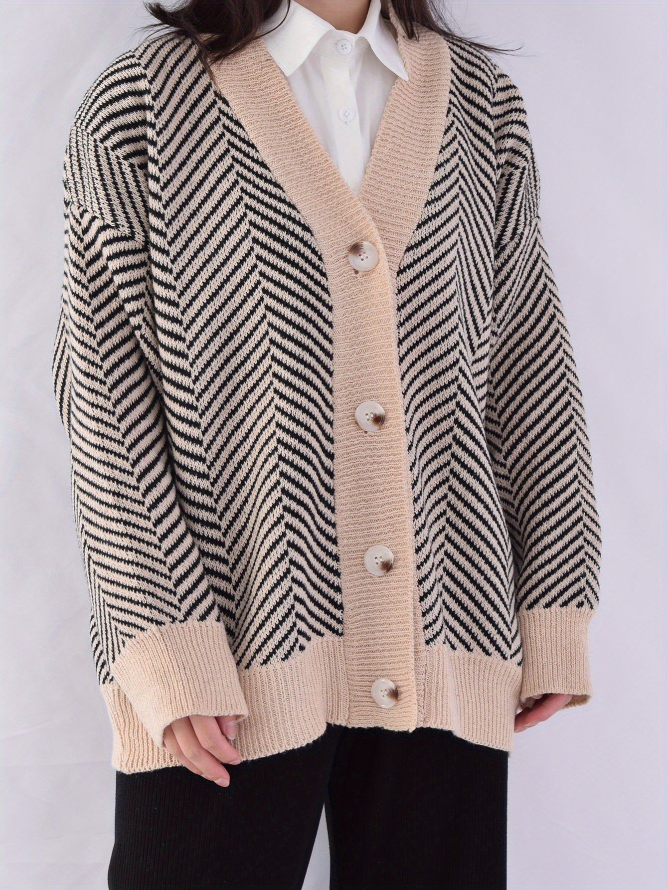 Sixsr Long Sleeve V Neck Cardigan, Button Up Casual Sweater For Winter & Fall, Women's Clothing