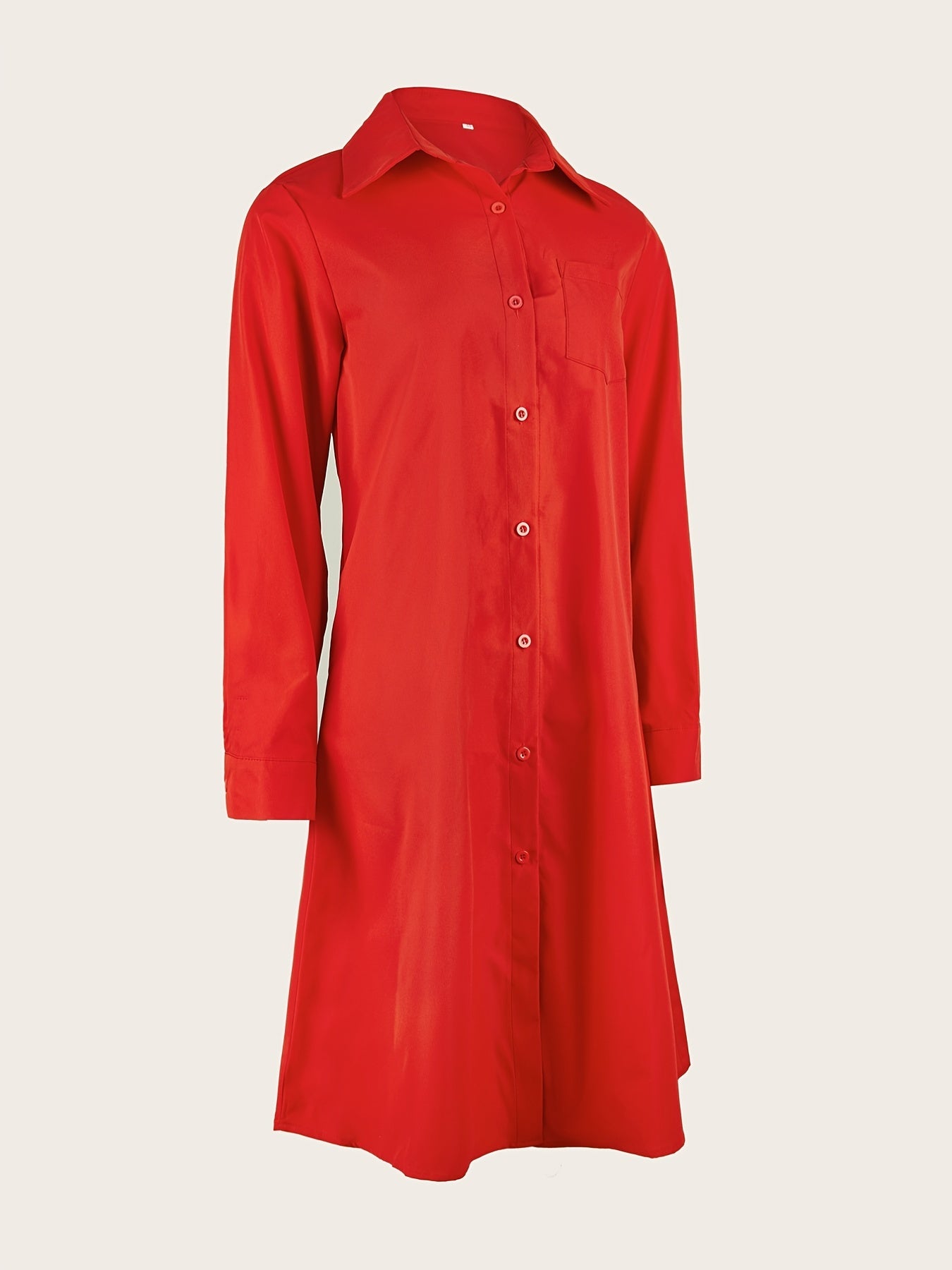 Sixsr Casual Solid Pocket Dress, Long Sleeves V-neck Simple Mid-length Fashion Commuter Dresses, Women's Clothing