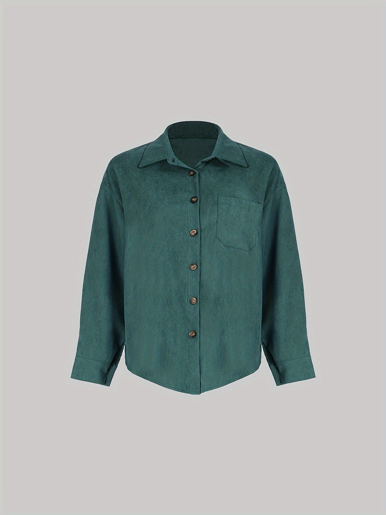 Sixsr Plus Size Casual Blouse, Women's Plus Solid Corduroy Long Sleeve Button Up Lapel Collar Shirt Top