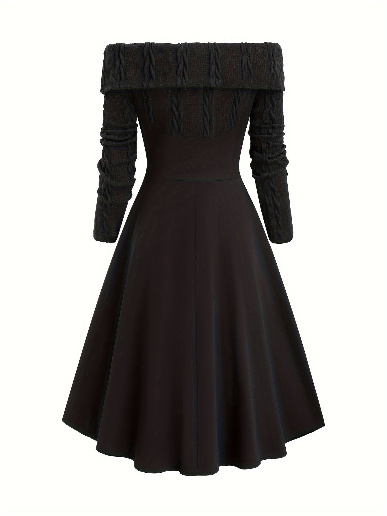 Sixsr Color Block Off Shoulder Dress, Elegant Vintage Long Sleeve Dress, Women's Clothing