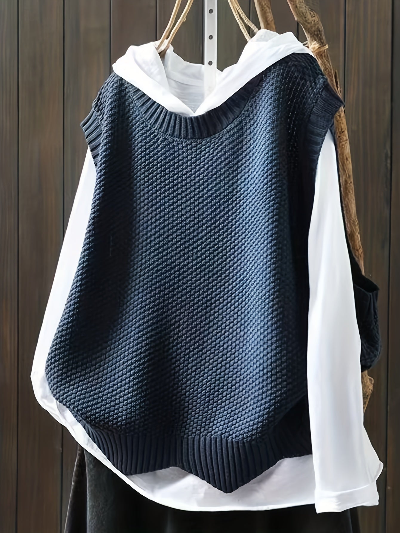 Sixsr Solid Crew Neck Knitted Vest, Casual Sleeveless Loose Sweater, Women's Clothing