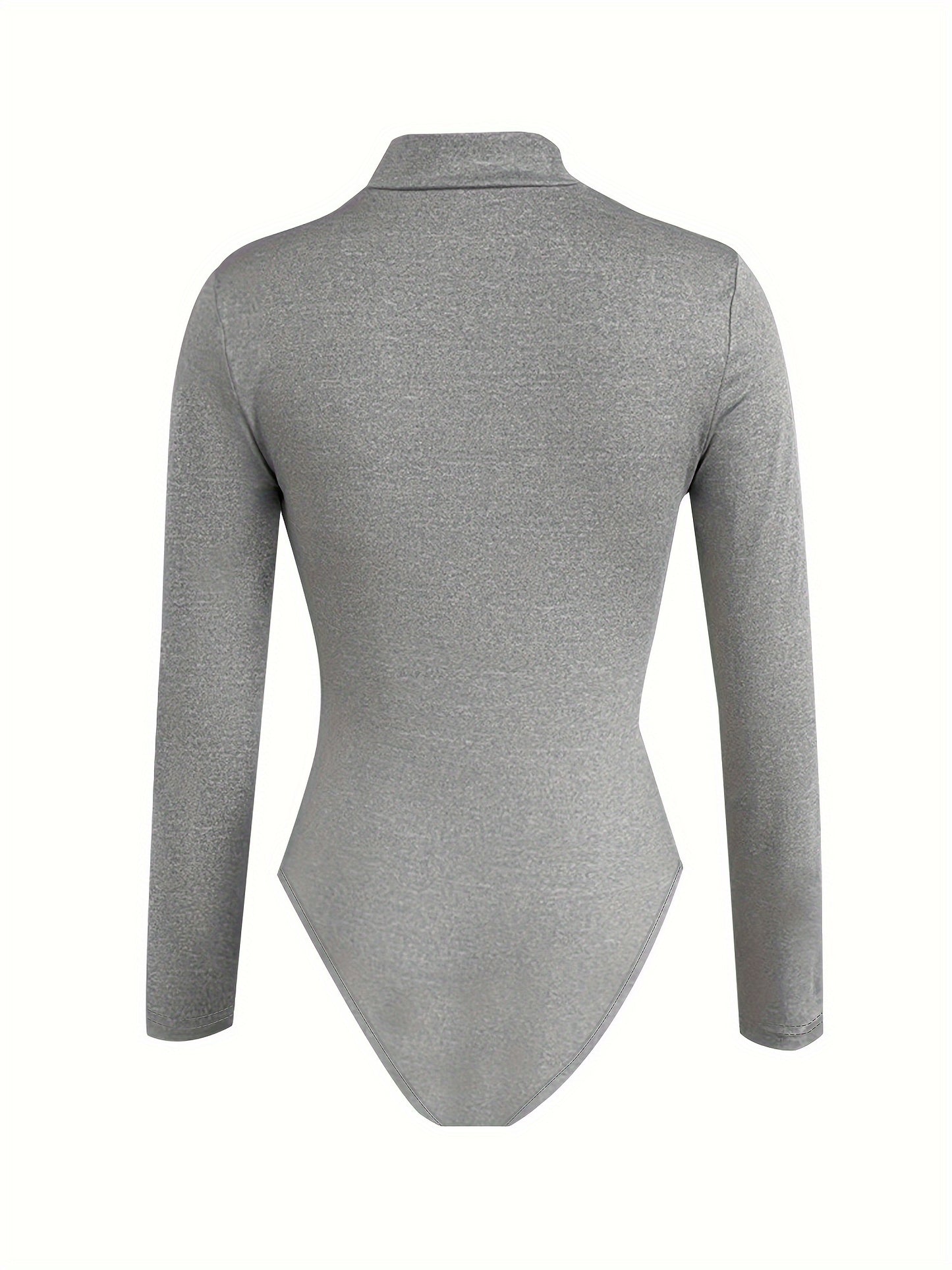 Solid Zip Up Mock Neck Bodysuit, Elegant Long Sleeve Slim Bodysuit, Women's Clothing