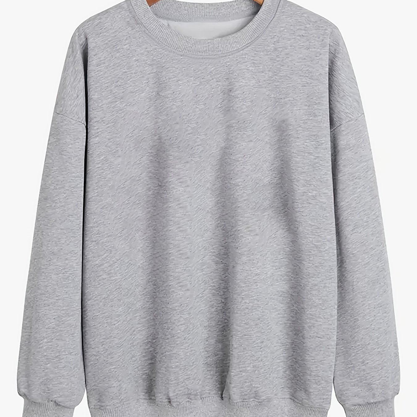Sixsr Plus Size Casual Sweatshirt, Women's Plus Solid Long Sleeve Drop Shoulder Round Neck Slight Stretch Pullover Sweatshirt