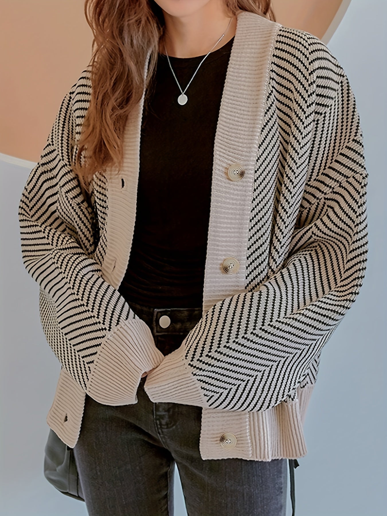 Sixsr Long Sleeve V Neck Cardigan, Button Up Casual Sweater For Winter & Fall, Women's Clothing