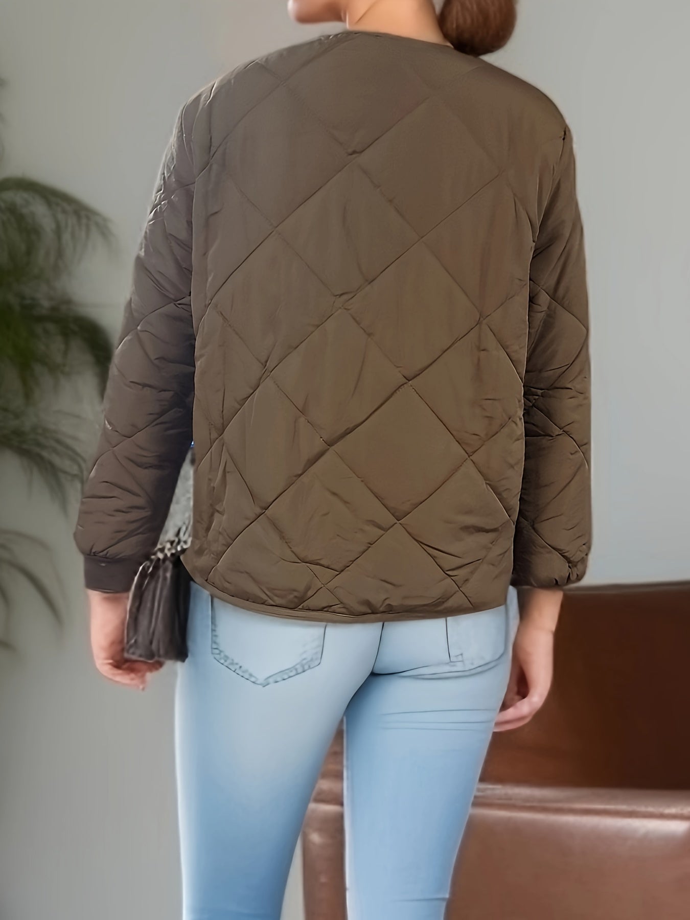 Sixsr Argyle Pattern Solid Coat, Casual Button Front Long Sleeve Warm Outerwear, Women's Clothing