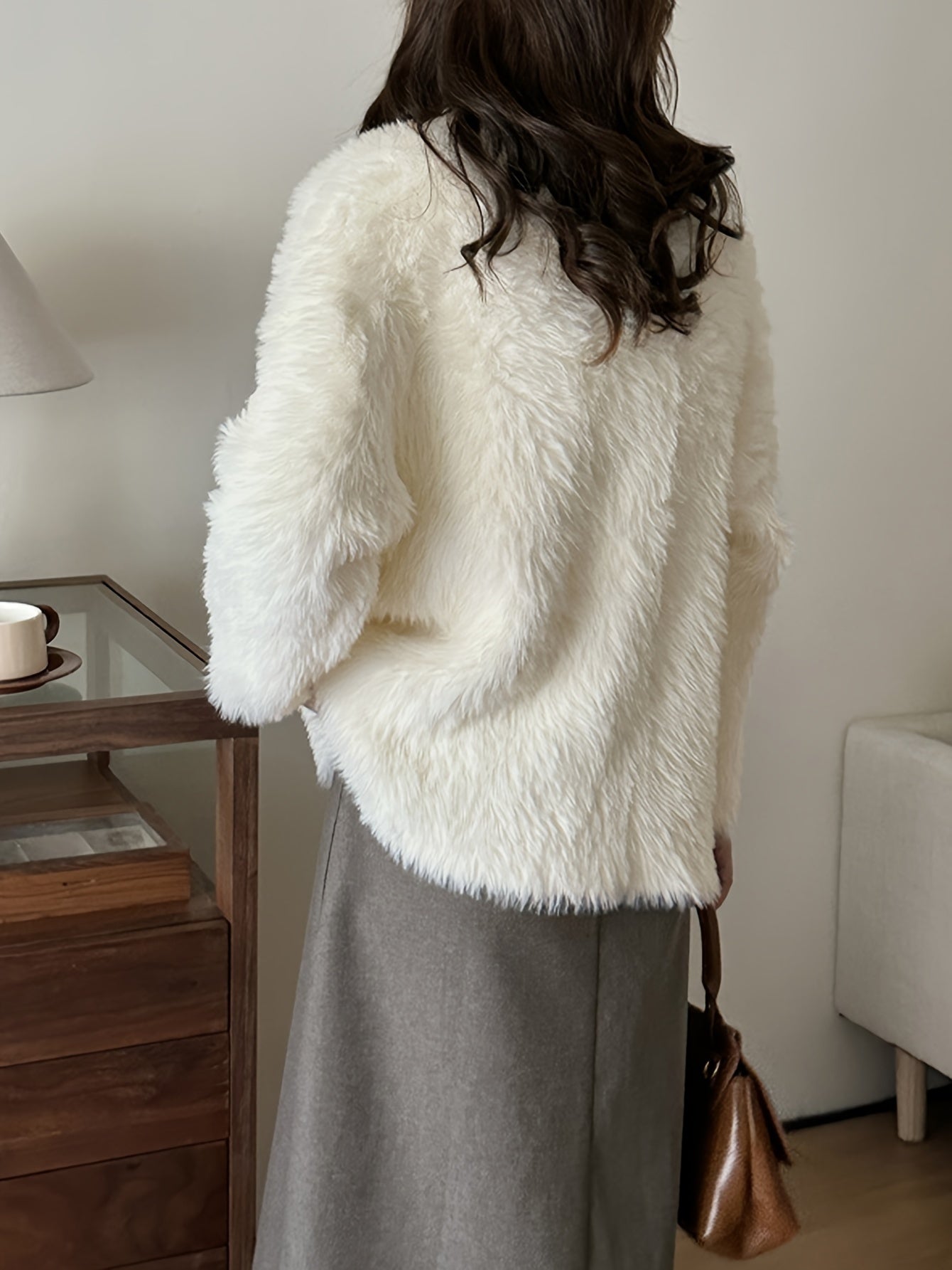 Sixsr Plush Double Breasted Knit Cardigan, Casual Long Sleeve Cozy Sweater For Fall & Winter, Women's Clothing