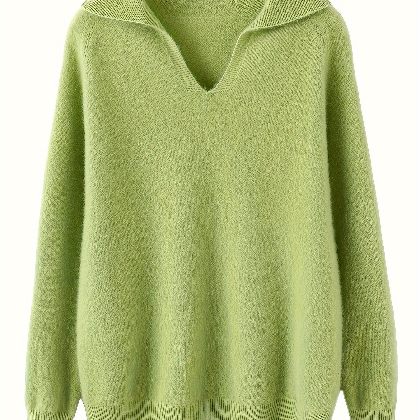 Sixsr Solid Notched Collar Wool Sweater, Elegant Long Sleeve Loose Cozy Sweater, Women's Clothing