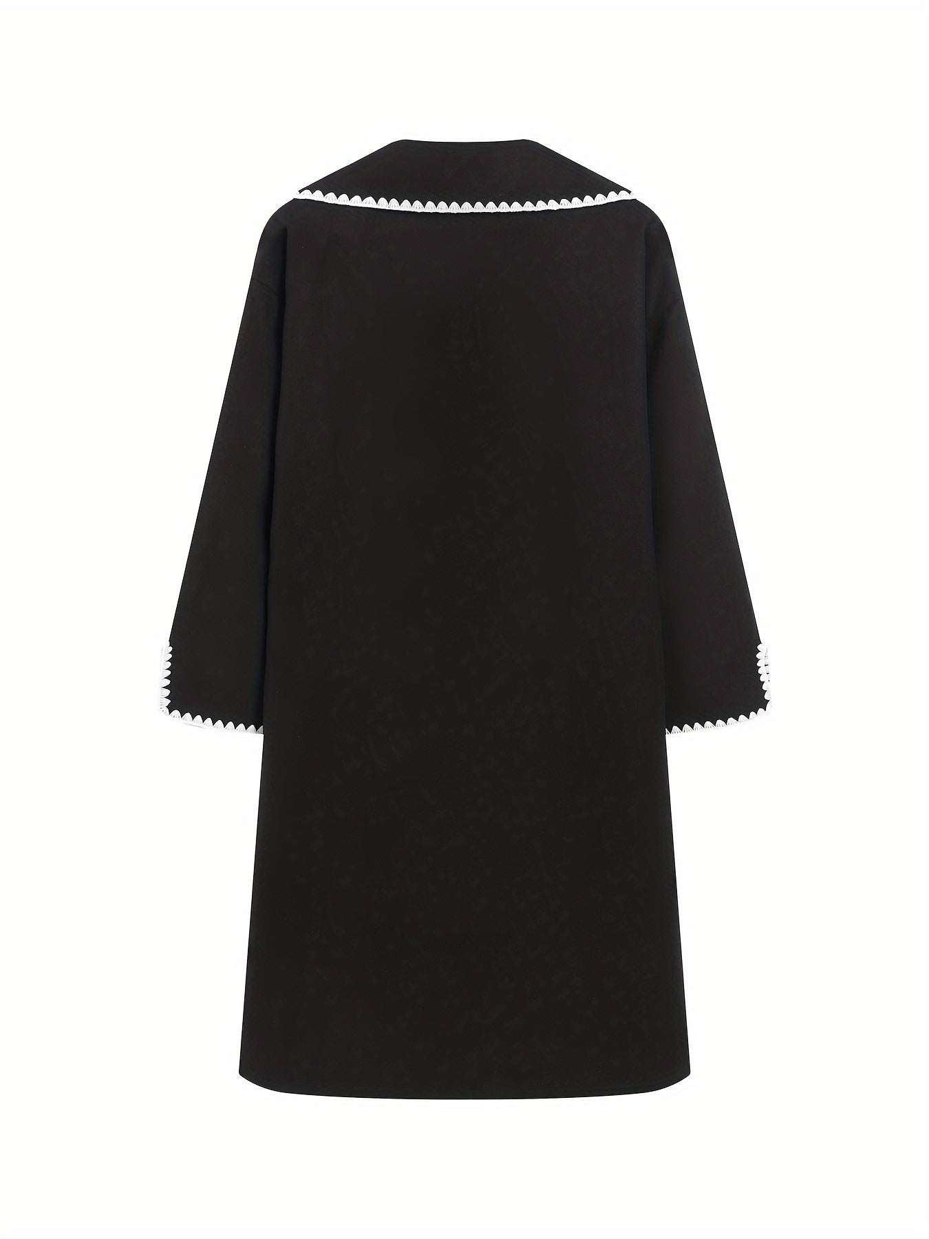 Sixsr Contrast Trim Open Front Coat, Elegant Long Sleeve Fall & Winter Warm Outerwear, Women's Clothing