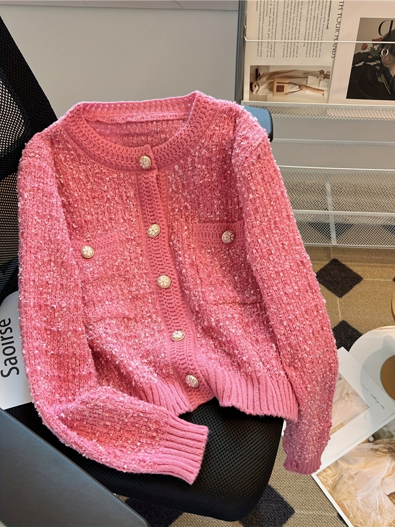 Sixsr Solid Button Front Cardigan, Casual Long Sleeve Pocket Outwear, Women's Clothing