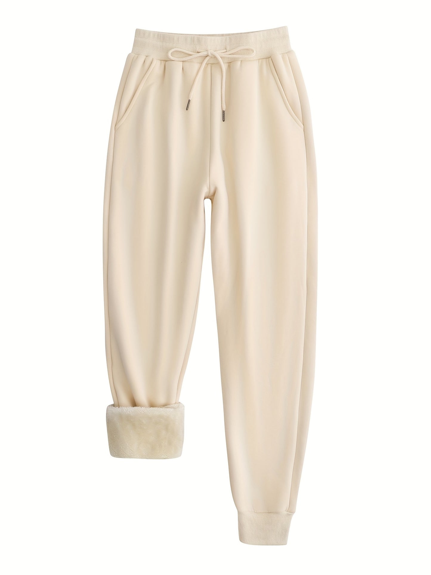 Sixsr Winter Plush Thermal Pants, Casual Drawstring Pocket Pants, Women's Clothing