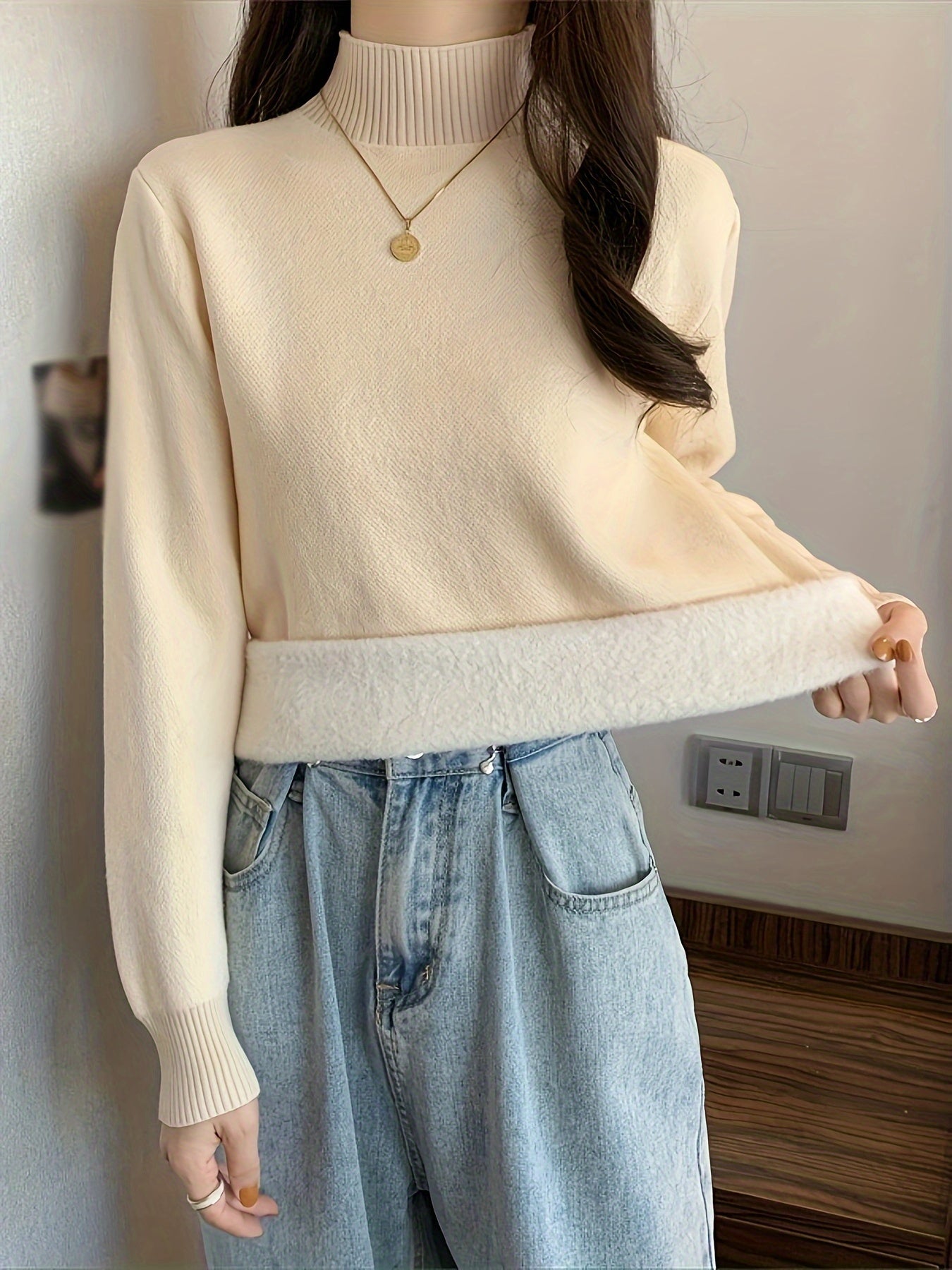 Sixsr Solid Mock Neck Pullover Sweater, Casual Long Sleeve Basic Versatile Sweater, Women's Clothing