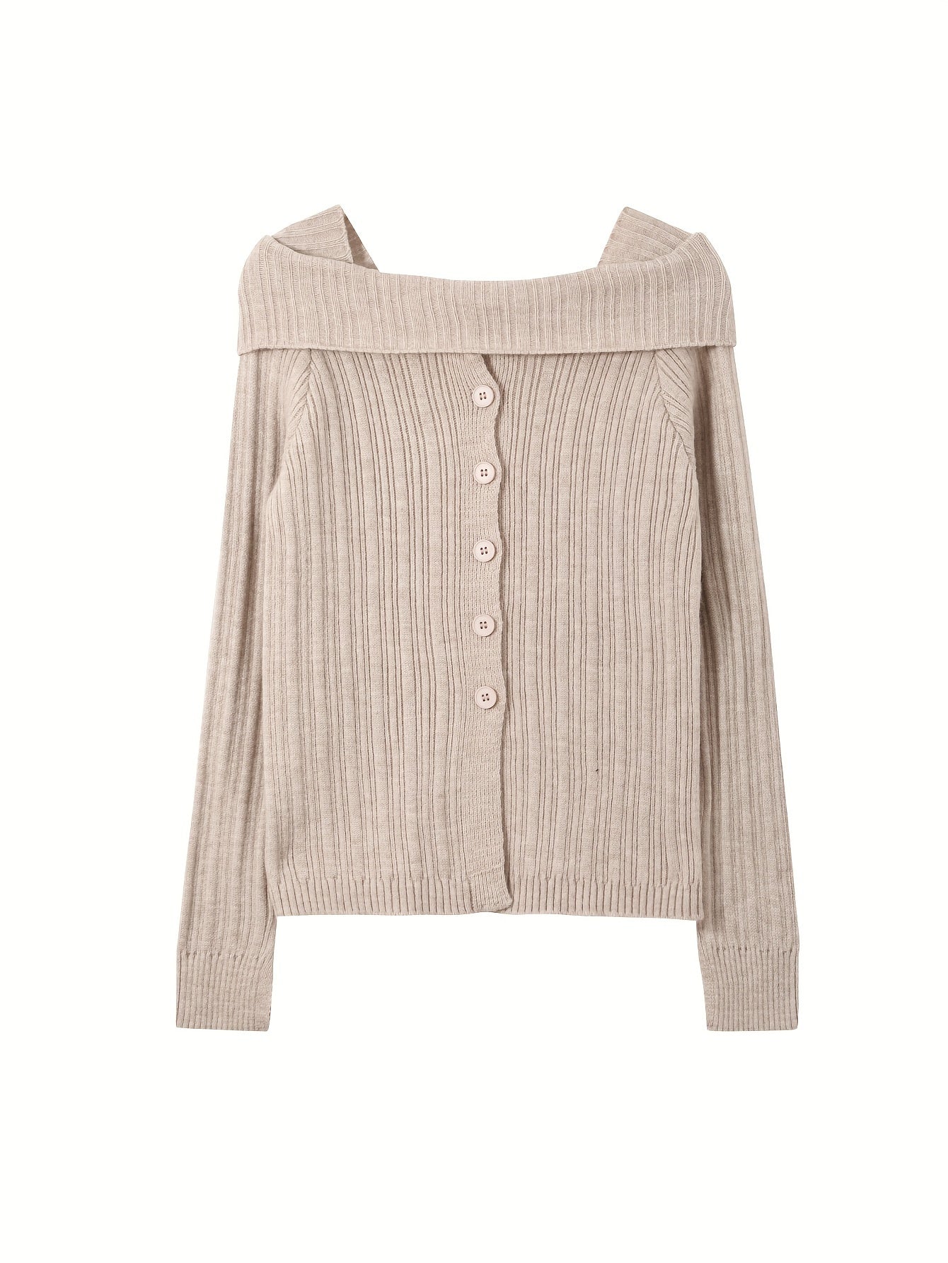 Sixsr Button Front Straight Neck Top, Chic Long Sleeve Knit Top, Women's Clothing