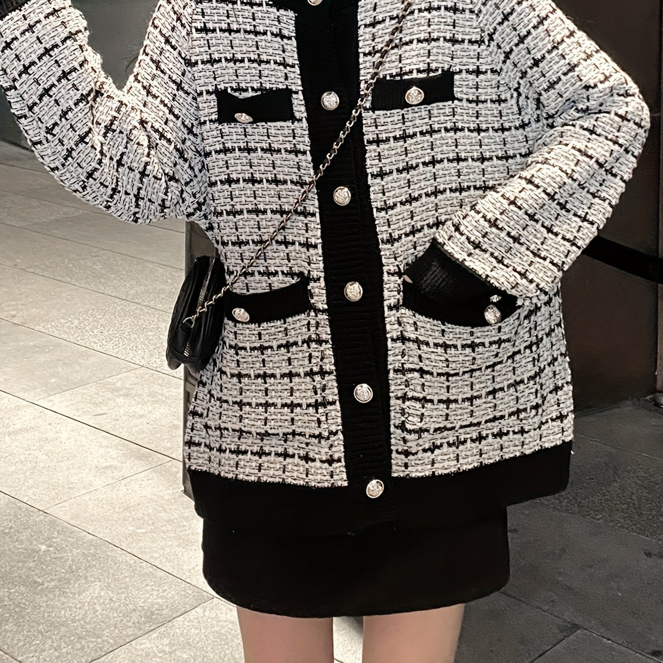 Sixsr Preppy Plaid Pattern Button Up Pocket Cardigan, Casual Long Sleeve Cardigan For Fall & Winter, Women's Clothing