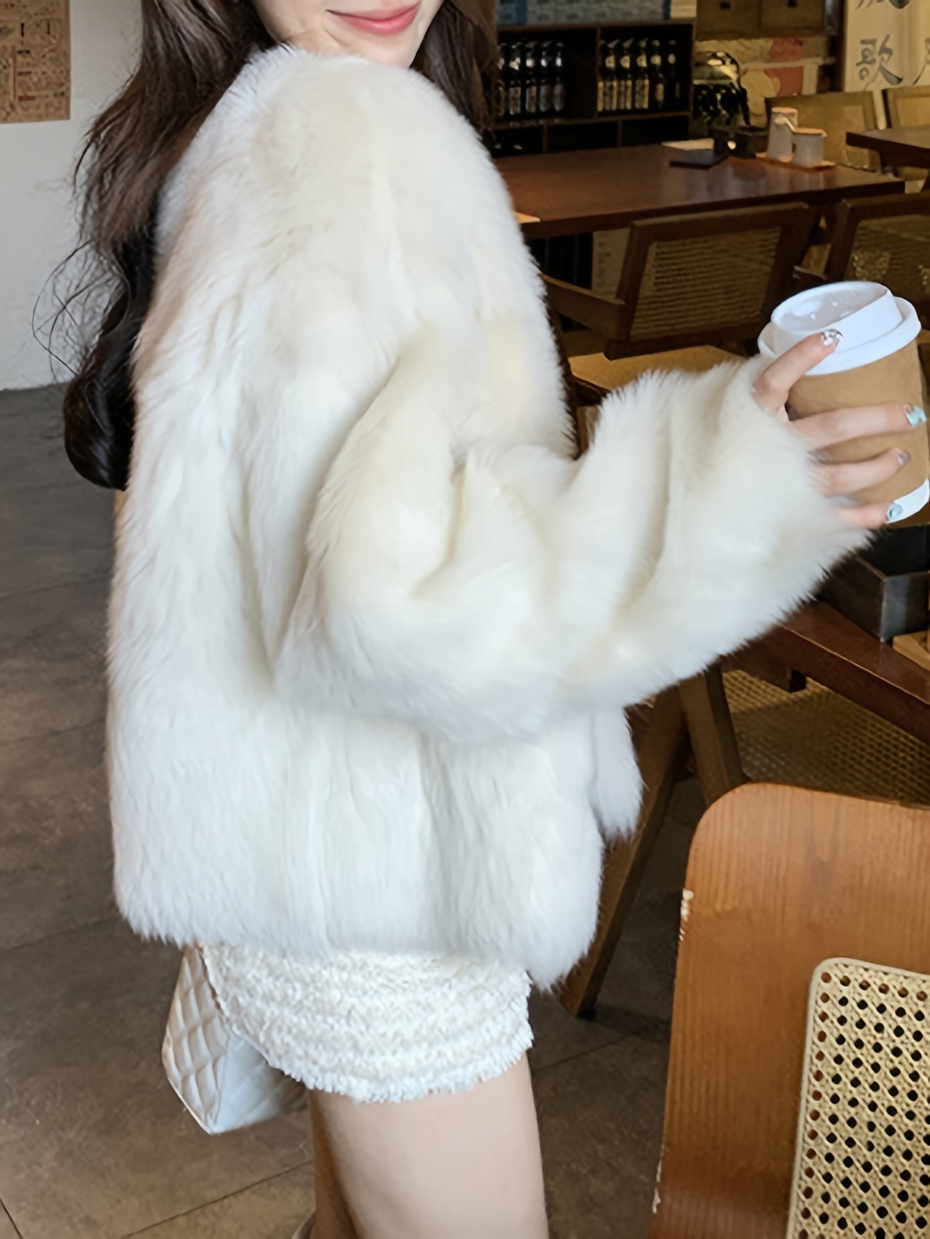 Sixsr Fluffy Solid Warm Coat, Casual Button Front Long Sleeve Outerwear, Women's Clothing