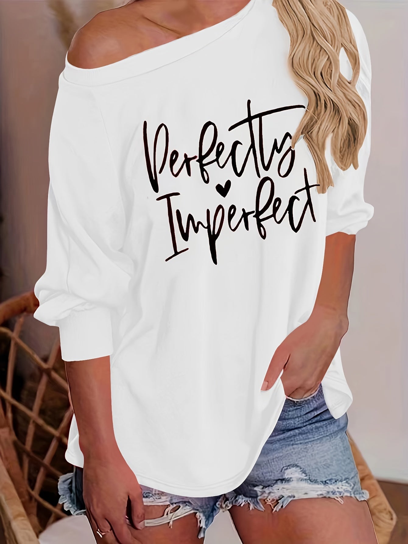 Sixsr Letter Print Raglan Long Sleeve T-Shirt, Casual Crew Neck T-Shirt For Spring & Fall, Women's Clothing