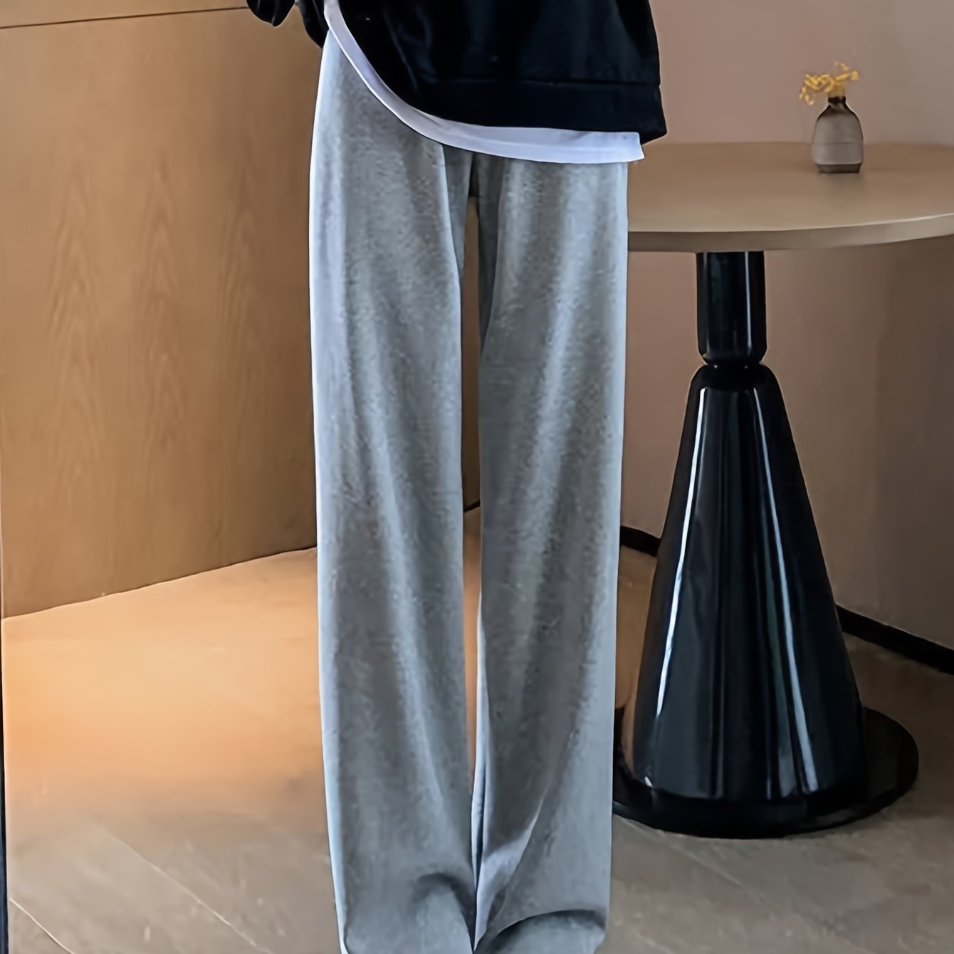 Sixsr Solid Draped Straight Leg Pants, Casual High Waist Loose Pants, Women's Clothing