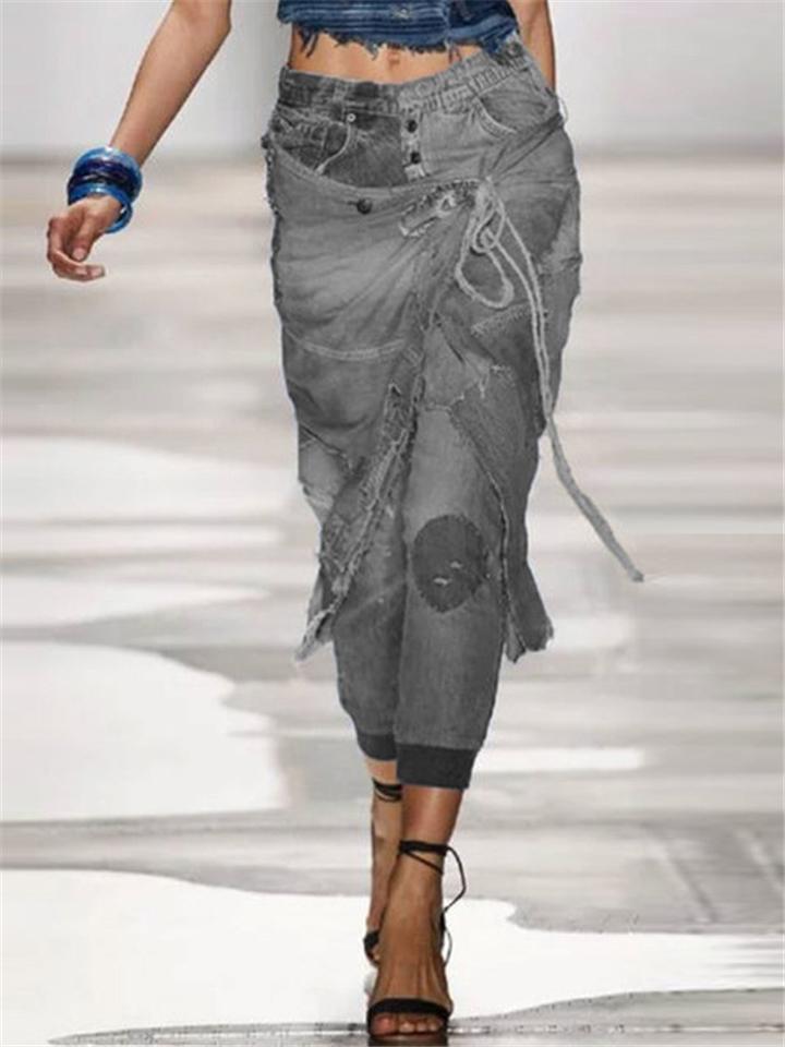 Stylish Mid-Rise Ripped Design Pocket Denim Trousers