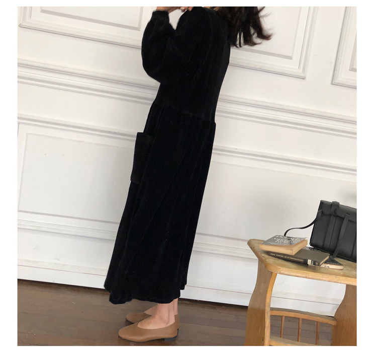 Sixsr Women Autumn Winter Vintage Long Dress Elegant Full Sleeve Single Breasted Tunic Casual Corduroy Dress with Pocket Vestidos