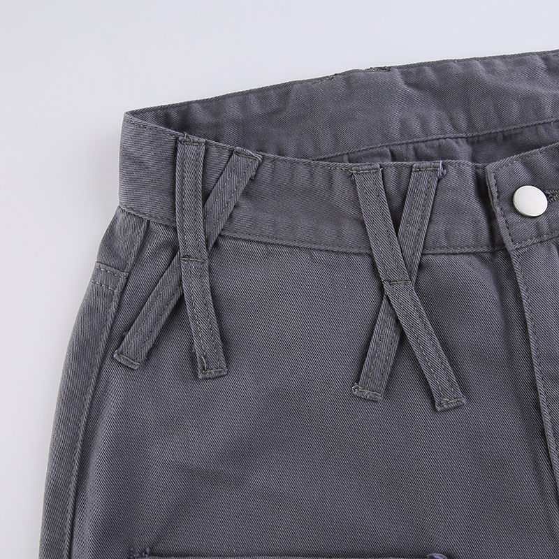 Sixsr Vintage Streetwear Cargo Pants Women Harajuku Street Loose Straight Women Jeans Casual Slim Versatile High Waisted Jeans Pants