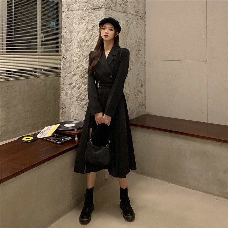 Sixsr Long Sleeve Dresses Women Bandage Punk Streetwear Hipster Vestidos Mujer Elegant Popular Side Slit A-Line Charm Vintage Ulzzang