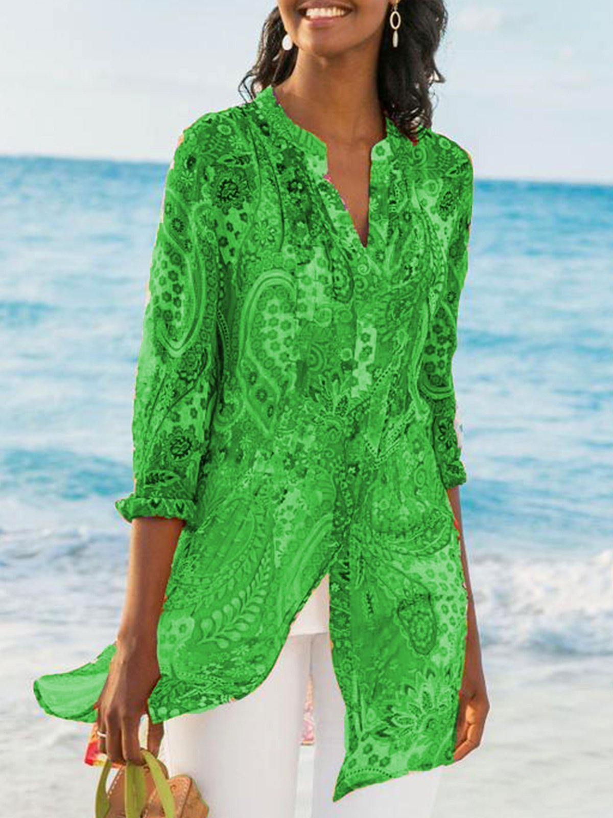 Women's Printed Casual Loose Plus Size Chiffon Shirts