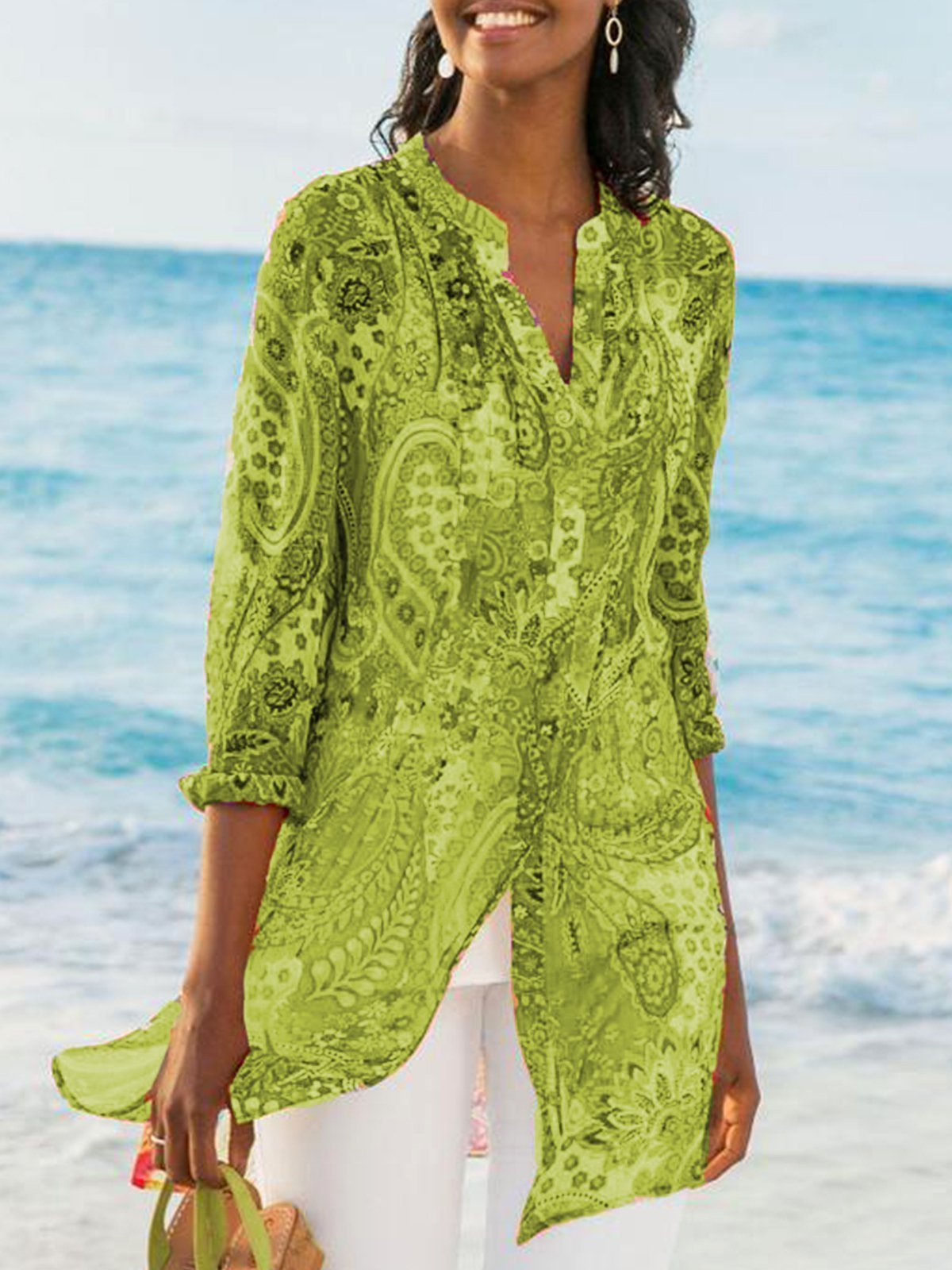 Women's Printed Casual Loose Plus Size Chiffon Shirts