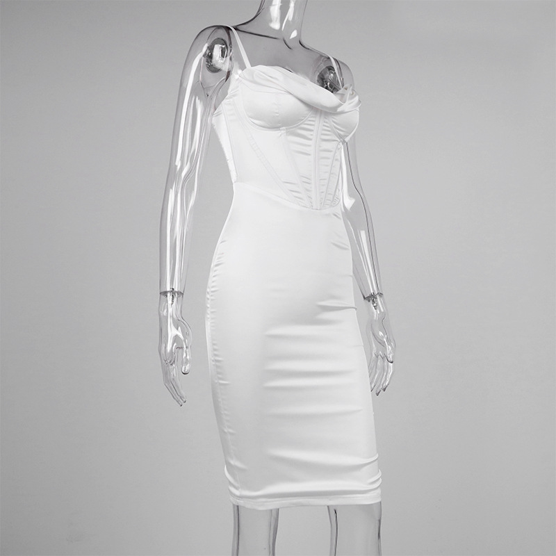 Sixsr trends high quality Giyu Night Clubwear Party Satin White Dresses Women Summer Sexy Bodycon Midi Vestidos Spaghetti Strap Backless Corset Dress