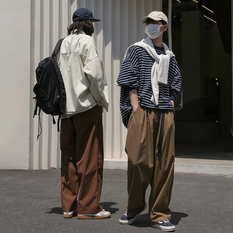 Sixsr 3 Color Casual Pants Men Fashion Retro Oversized Wide Leg Pants Men Japanese Streetwear Loose Straight Cargo Pants Mens Trousers