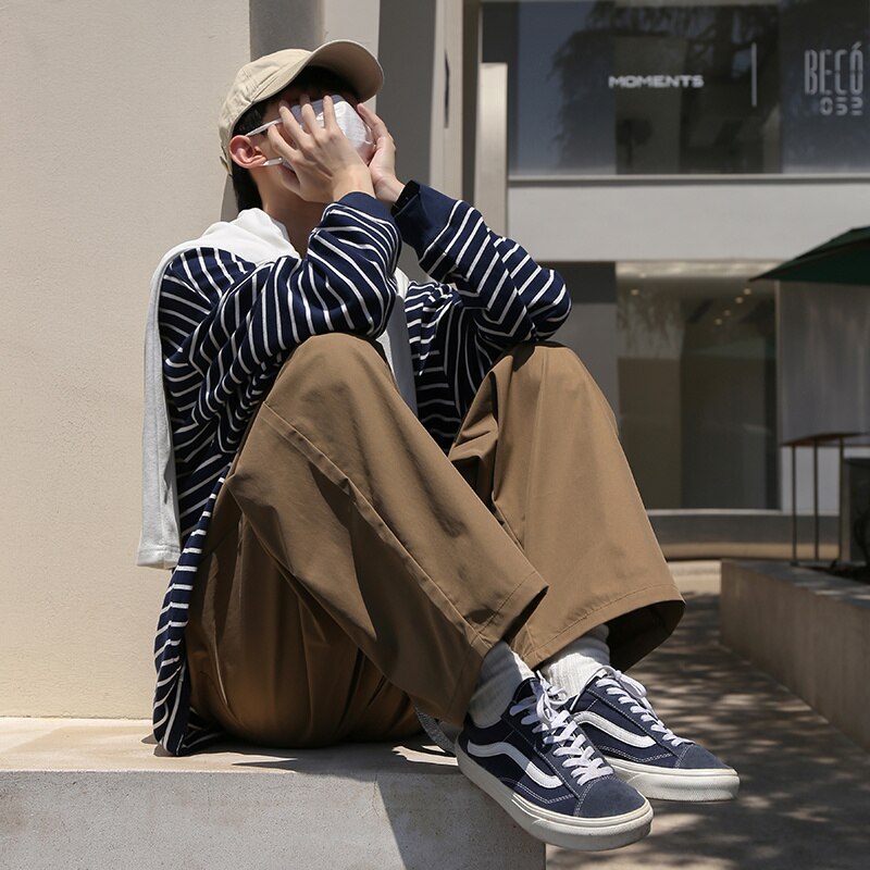 Sixsr 3 Color Casual Pants Men Fashion Retro Oversized Wide Leg Pants Men Japanese Streetwear Loose Straight Cargo Pants Mens Trousers