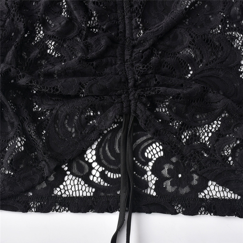 sixsr Tassel Stitching Sexy Dress For Women Evening Clubbing Party Square Collar Halter Hollow Out Backless Lace Mini Dress