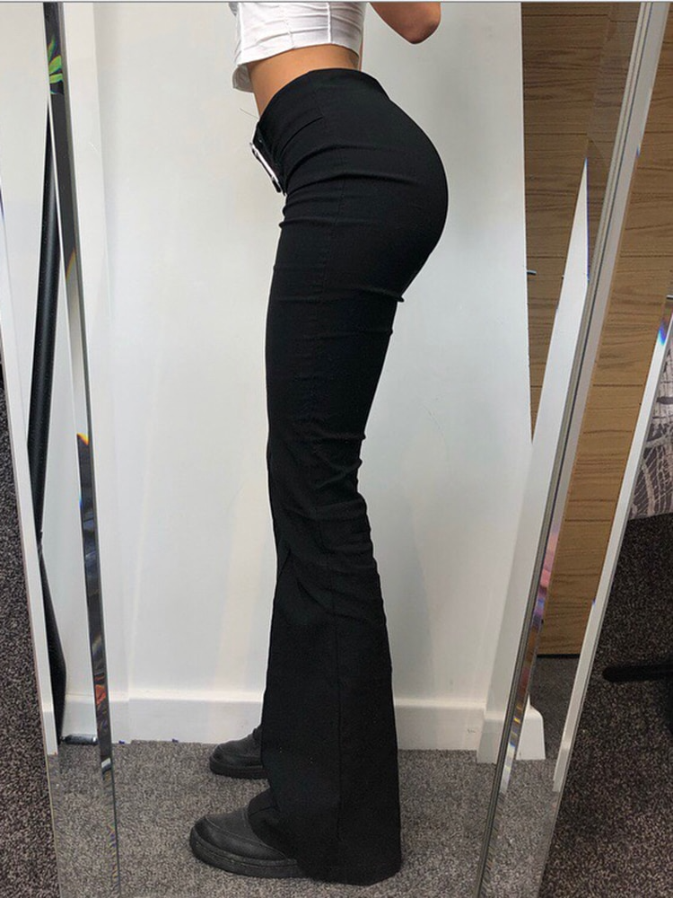 Sixsr  Spring Womens Fashion Goth Dark Y2k E-girl Striped Print Gothic Suit Pants Black Slim High Waist Zipper Front Trousers Women Autumn Fashion Streetwear