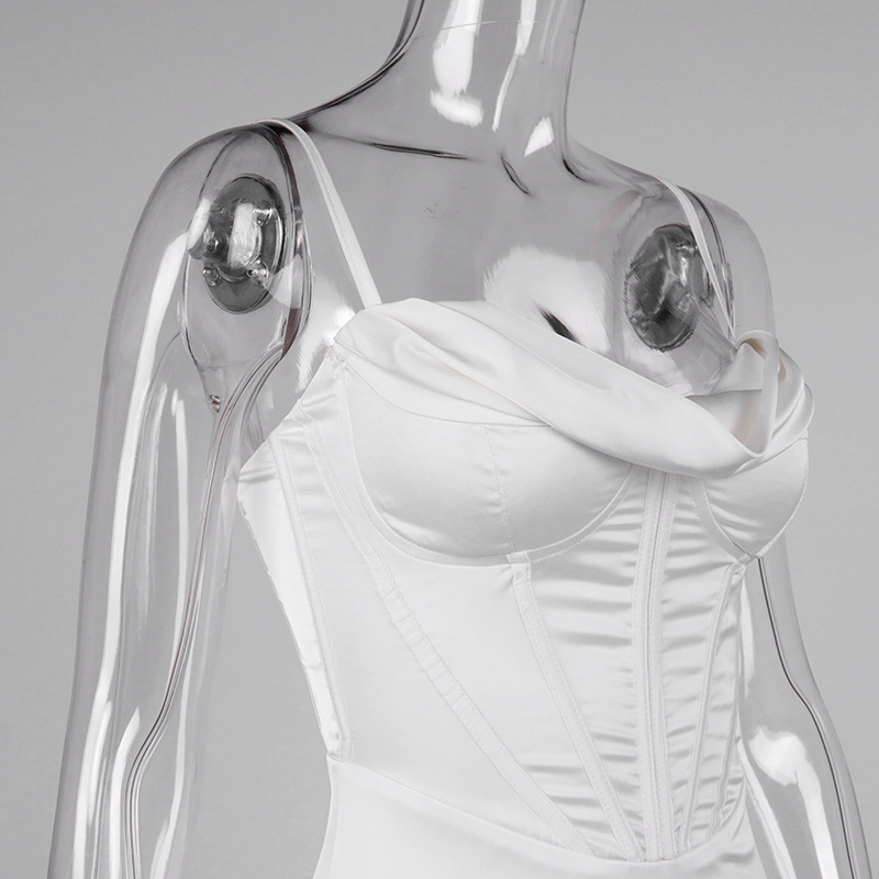 Sixsr trends high quality Giyu Night Clubwear Party Satin White Dresses Women Summer Sexy Bodycon Midi Vestidos Spaghetti Strap Backless Corset Dress