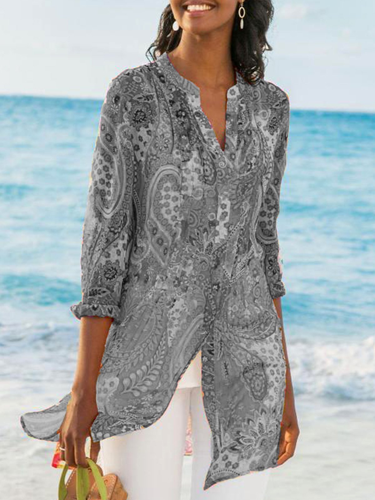 Women's Printed Casual Loose Plus Size Chiffon Shirts
