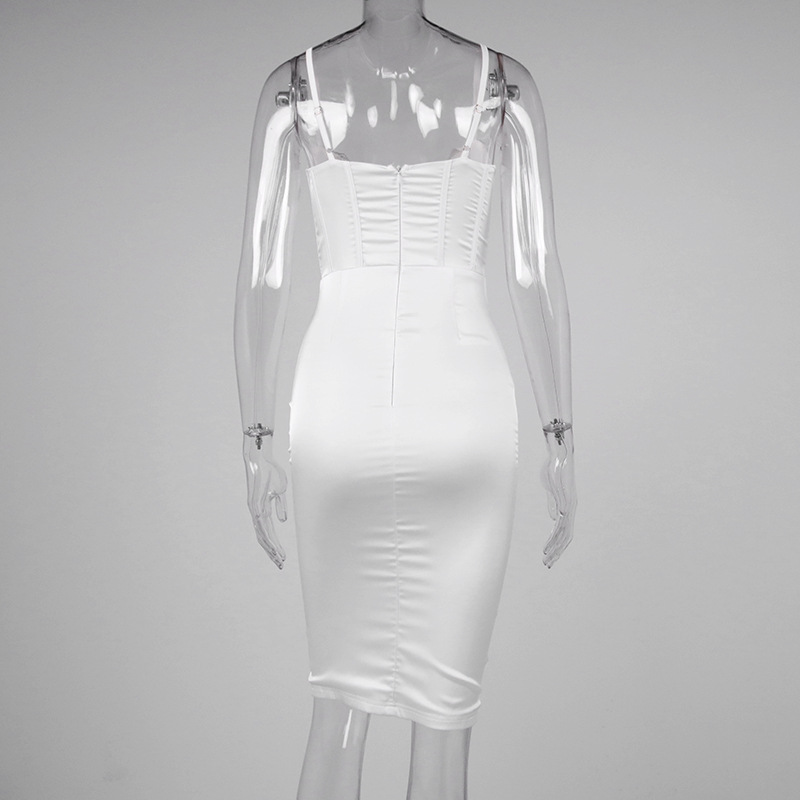 Sixsr trends high quality Giyu Night Clubwear Party Satin White Dresses Women Summer Sexy Bodycon Midi Vestidos Spaghetti Strap Backless Corset Dress