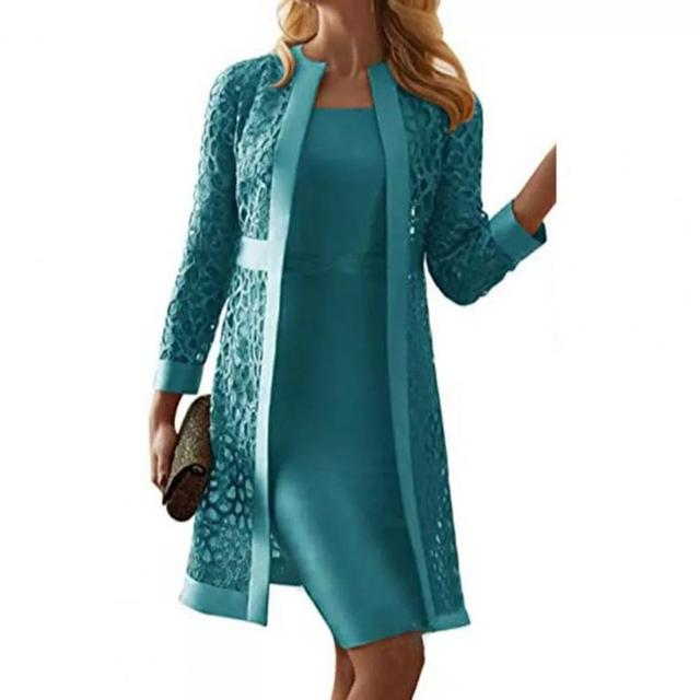 sixsr Spring Autumn Two Piece Dress Women Long Sleeve Knee Length Jacket Mother of The Bride Dresses Formal Party Evening Gown Dress Plus Size S-5XL
