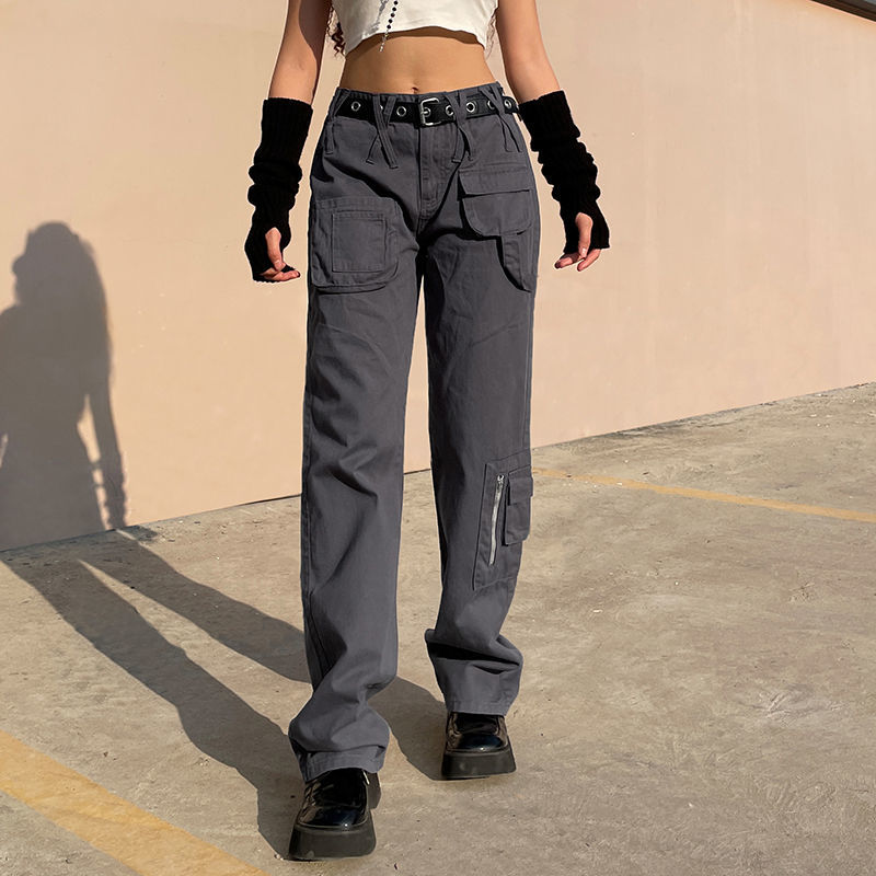 Sixsr Vintage Streetwear Cargo Pants Women Harajuku Street Loose Straight Women Jeans Casual Slim Versatile High Waisted Jeans Pants