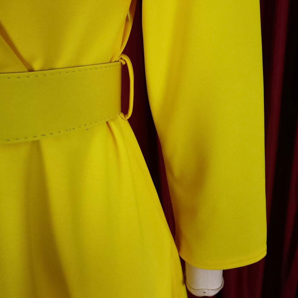 Sixsr African Fashion Women Dresses Office Style High Waist A Line Yellow Mid Calf Elegant Business Work Wear Clothes Dress Midi New
