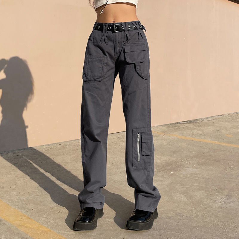 Sixsr Vintage Streetwear Cargo Pants Women Harajuku Street Loose Straight Women Jeans Casual Slim Versatile High Waisted Jeans Pants