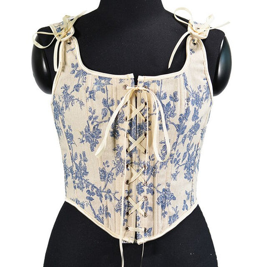 sixsr  Womens Fashion Fairy Grunge Aesthetic Bandage Corset Tops For Women Cottagecore Floral Print Vintage Outfit Patchwork Bustier Tank Top