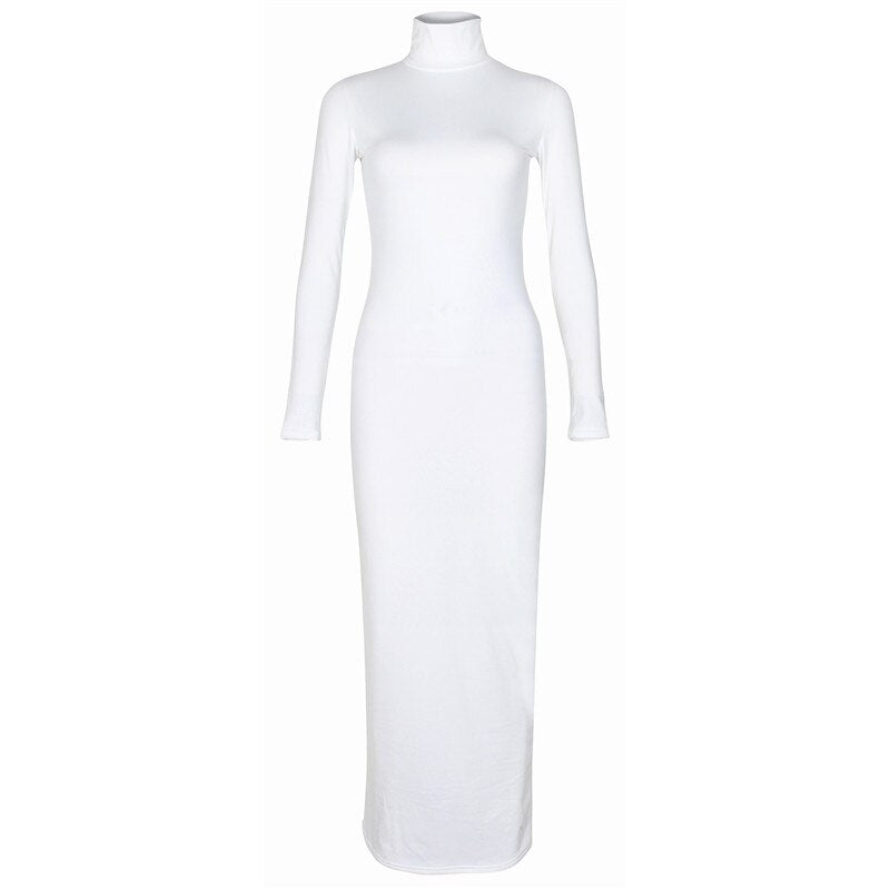 Sixsr Turtleneck Long Dress Autumn Winter Muslim Elegant Office Lady Skinny Long Sleeve Bodycon Casual Dress Women Midi Clubwear GV464