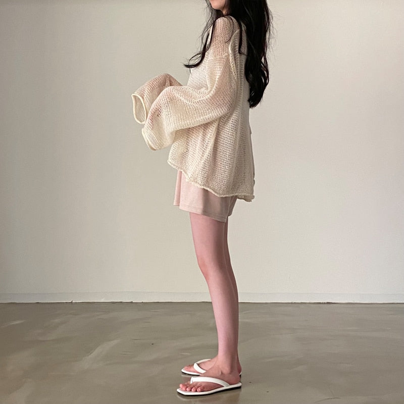 Sixsr Lazy Style Full Sleeves Jumpers Tops Hollow Out Sexy Women Fashion Casual Streetwear Chic Femme Sweaters Pullovers