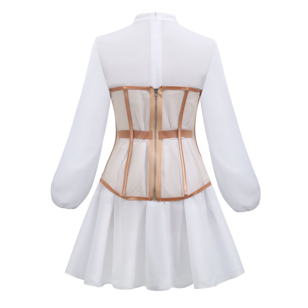 Sixsr New Design 2pcs Summer Dress for Women Black Sexy Corset Dress Vintage Slim Mesh Outfit Clubwear Dress Shirt for Girl's Party