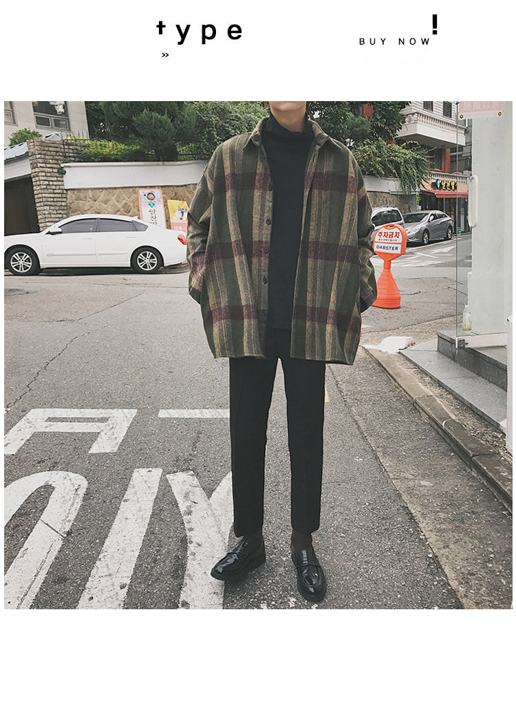 Sixsr New Fashion Men Plaid Shirt Casual Loose Wool Jacket Coat Men Long Sleeve Shirt Mens Clothing Streetwear