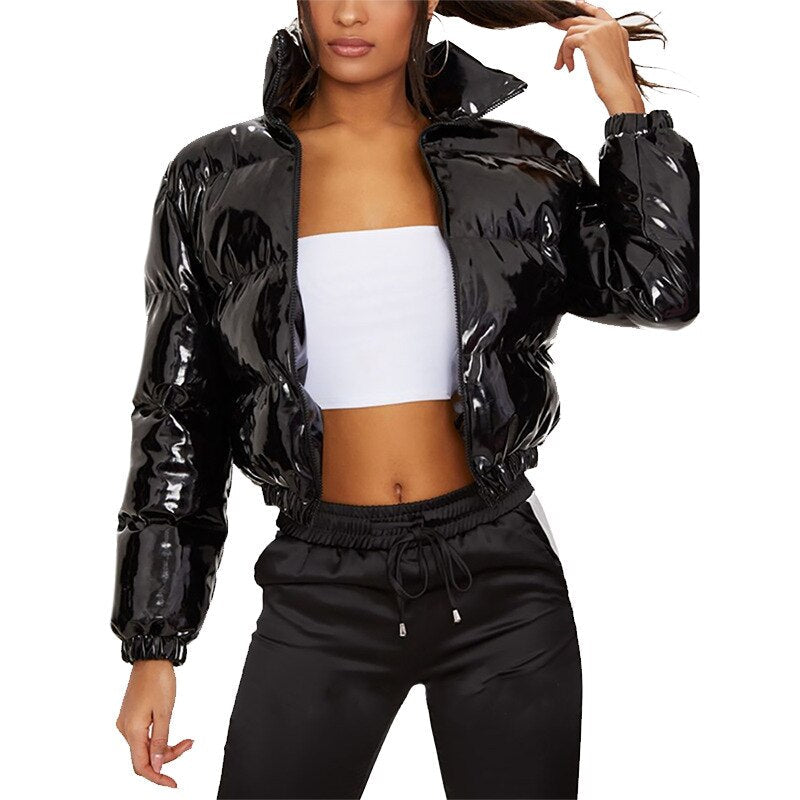 Sixsr Bubble Coat Women's 5 Colors Fashion Long Sleeve Solid Zipper Cropped Puffer Jacket Thick Lady Winter Casual Warm Outfits S-2XL