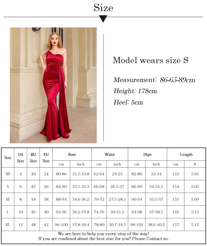 sixsr One Shoulder Padded Sexy Satin Maxi Dress Women's Evening Party Dress Gown with Ribbon Royal Blue Green Draped Long Dress