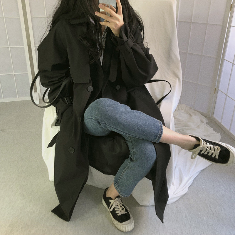 Sixsr Chic Women Trench Coat Casual Women's Long Outerwear Loose Overcoat Autumn Winter Fashion Double-breasted Windbreaker Femme
