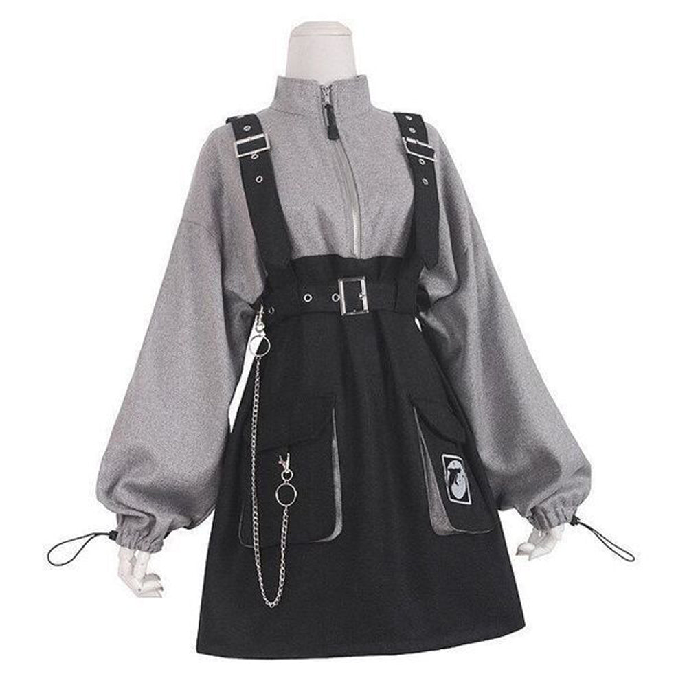 Sixsr Retro Vintage Women Gothic Girls Punk Mini Dress High Waist Long Sleeve Hat Collar Sexy Gry Black Lolita Plus Size Jurken