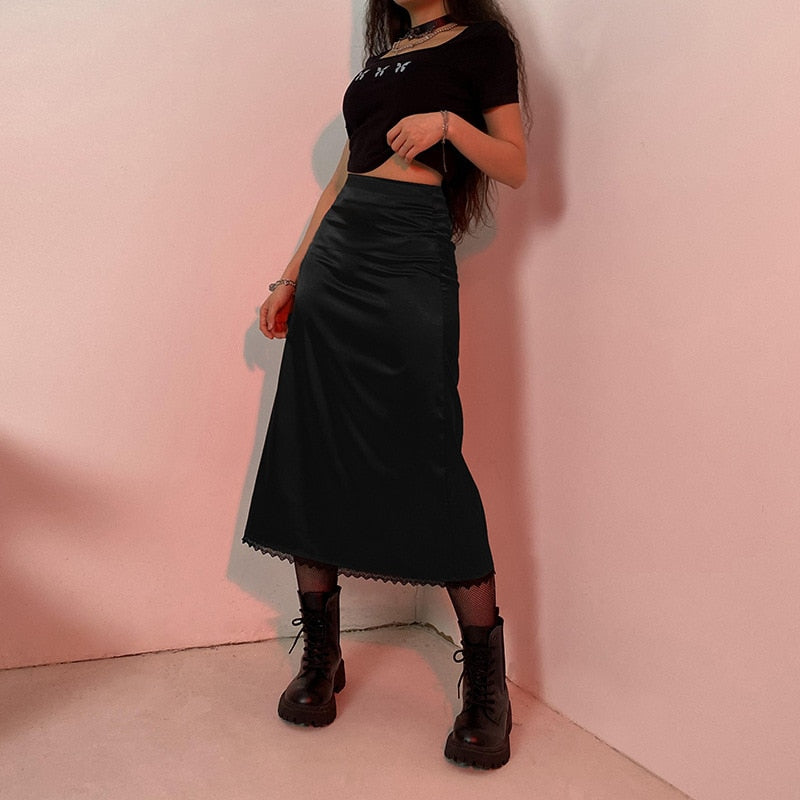 Sixsr Autumn Fairy Grunge Long Tulle Skirts Women Kawaii Plaid Black Skirt Harajuku Low waisted Skirt Korean Fashion